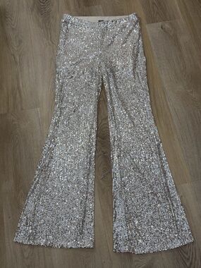 Wild Fable Sequin Flare Pants in Champagne